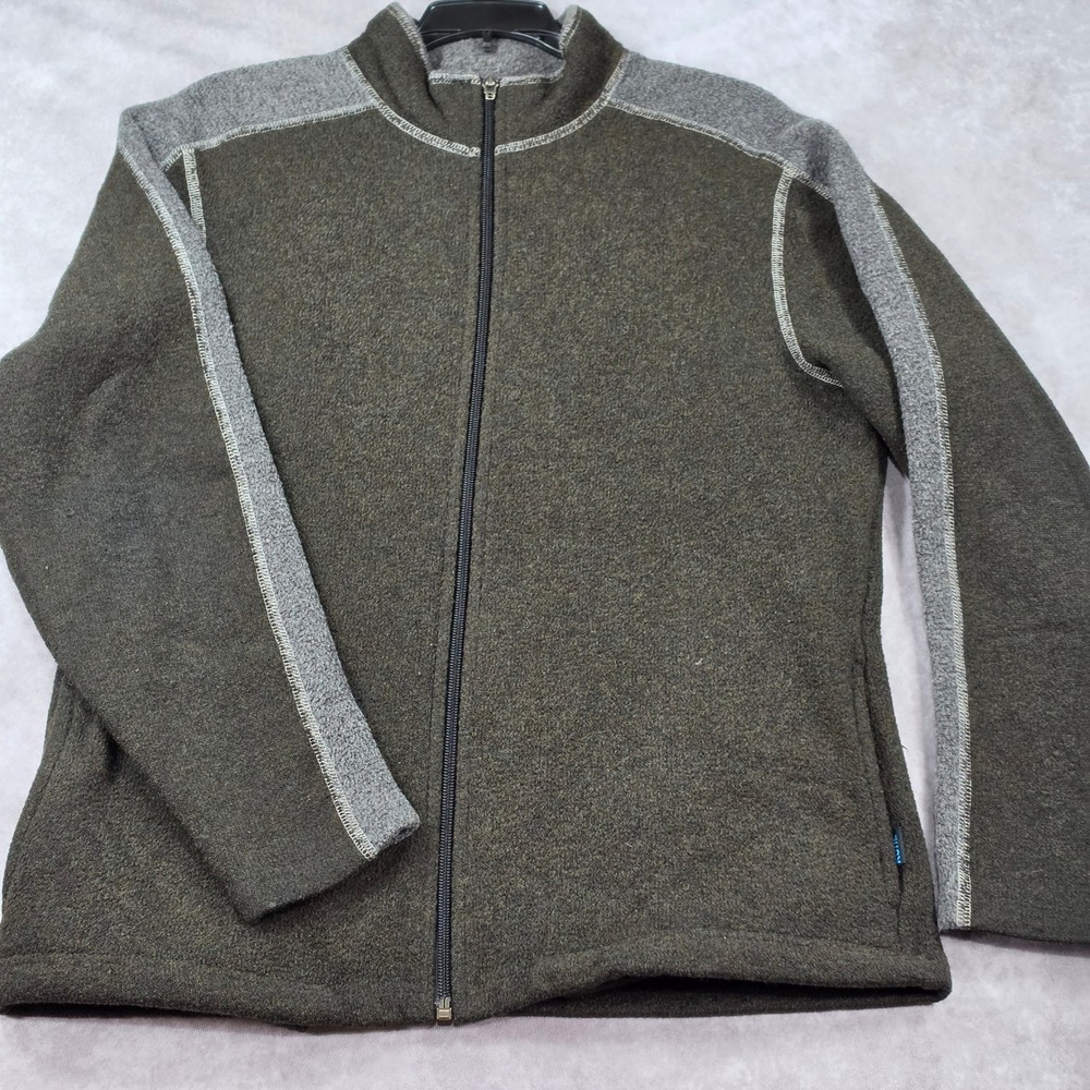 Kuhl Alfpaca Fleece Jacket Mens S Green Excellent Full Zip Mock Neck Outdoor